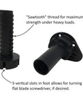 Heavy Duty Cabinet Leveler Legs 12 Pack, 330 Lb Per Leg, Adjustable Height, black leg with sawtooth thread and screw slots displayed
