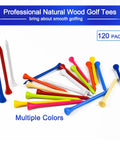 Natural Hardwood Golf Tees 3 1/4 Inch, 120 Pack, Biodegradable Wooden Tees, Mixed Colors displayed on a white background.