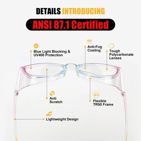 Image showing All Day Anti Fog Safety Glasses For Women And Nurses Eyewear With Blue Light And UV Blocking Eye Protection ANSI Z87.1