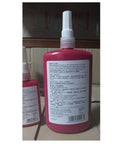 Rear view of Blue Medium Strength Threadlocker For Metal Nuts And Bolts That Locks Them Down And Prevents Vibration Loosening 360 Degree Fahrenheit Maximum Temperature 250 Milliliter Bottle For Industrial And Home Projects in red packaging.