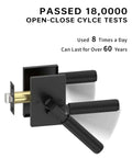Black Privacy Door Handle Set With Keyless Interior Lock displayed with durability test results