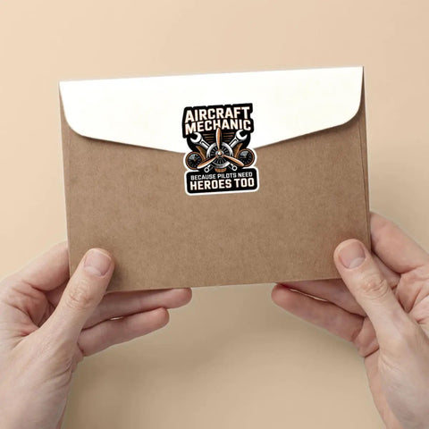 Plane Techs And Pilots Sticker Pack: We Fix What Your Pilot Breaks Funny Aviation Maintenance Decals on brown envelope