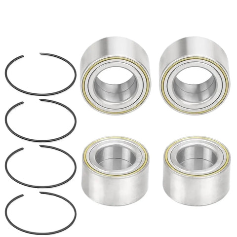 4Pcs Front Rear Wheel Bearings And Circlip Kit For Quick Garage Swaps featuring heavy duty bearings and circlips on a white background.