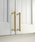 Champagne Bronze Kitchen Cabinet Handles 5 Inch 128mm 20 Pack Boss Grade Warm Brass Gold Cupboard Drawer Pulls shown on white cabinet