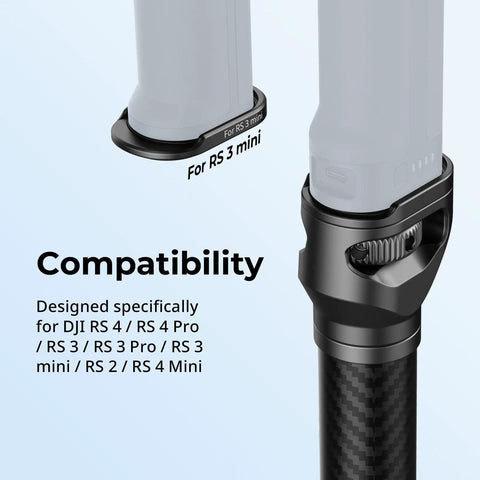Game Changing Carbon Fiber Gimbal Extension Pole For Dji Rs Stabilizers compatibility label showing RS models.