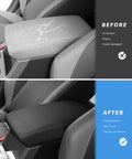 Before and after comparison of Premium Leather Center Console Armrest Cover For 2024 2025 2026 Subaru Crosstrek And Impreza.