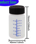 Six Pack 2 Ounce Empty Paint Touch Up Bottles With Brush Applicator And Mixing Marbles for size reference with measurements