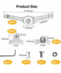 Product diagram of 2 Pack Adjustable Lid Stay Hinges For Small Wooden Boxes And Chests, with measurements and components displayed.