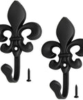 Top Shelf 2 Pack Black Wall Hooks for Kitchen and Bathroom, Vintage Farmhouse Decor, Heavy Duty with Classic Matte Finish.