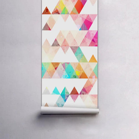 Removable Dope Colorful Geometric Triangle Wall Decals Set, Large Modern Abstract Peel And Stick Wallpaper Murals