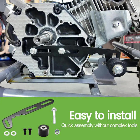 Rock The Ride With This Sweet Bike Chain Tensioner Kit That Slams Perfect Shifts On Mini Bikes With High Strength Build and Smooth Roller Adjustments. installed on mini bike engine frame with metal roller, bolts, and mounting bracket