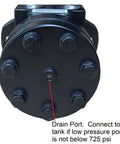 Hydraulic High Torque Orbital Motor 2 Bolt SAE A Flange rear view showing drain port, 500cc, industrial use, Geroler design.