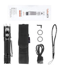 Grab-And-Go Pocket Size USB Rechargeable LED Flashlight With Turbo Mode And 6 Light Levels kit with accessories, black
