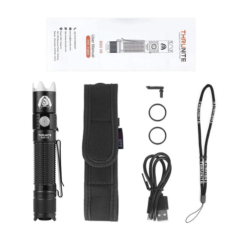 Grab-And-Go Pocket Size USB Rechargeable LED Flashlight With Turbo Mode And 6 Light Levels kit with accessories, black