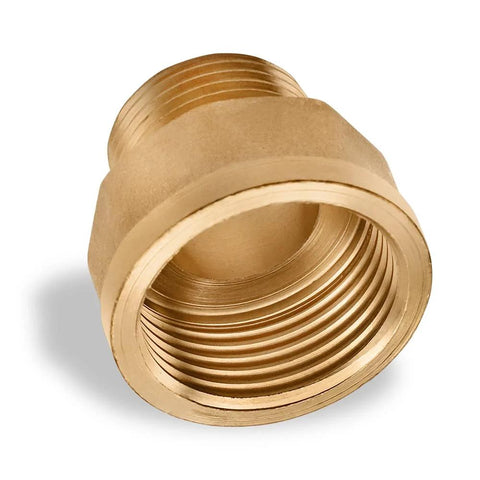 Brass pipe adapter nipple, 3/4" male x 1" female NPT.