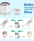 Portable Ultrasonic Jewelry Cleaner 42kHz 7.4 Oz 220ml Deep Cleaning Machine before and after cleaning keys and rings