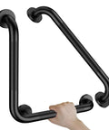 Heavy Duty Black Stainless Steel Shower Grab Bars 2 Pack With L Shaped And Straight Hands Built Different For Accessible Bathrooms Crushes Slip Hazards Rock Solid Grip Supports Up To 500 Pounds Easy Mount - angled view with hand grip