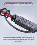 Dang Solid SAE To SAE Extension Cable 3 Foot 18 AWG Tinned Copper Wire Harness close-up of waterproof connector with droplets.