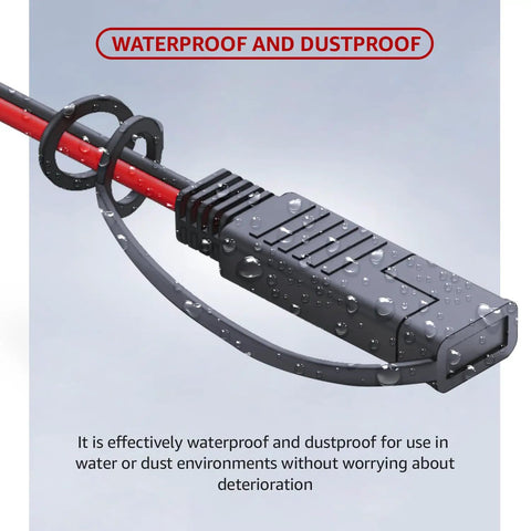 Dang Solid SAE To SAE Extension Cable 3 Foot 18 AWG Tinned Copper Wire Harness close-up of waterproof connector with droplets.