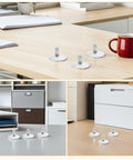 Heavy Duty Adjustable Furniture Leveling Feet on a desk, silver swivel bases, providing stable support for uneven surfaces.