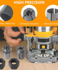 Upgraded Dual Size Collet Kit With 1/2 Inch And 1/4 Inch Collets For Dewalt DW618B3 And MRC23EVSK Pro-Grade Router Accessory display