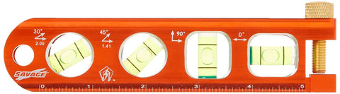 Savage Magnetic Billet Torpedo Level With Brass Pipe Clamp, 6 Inch Precision Tool for framing, orange aluminum with scale.