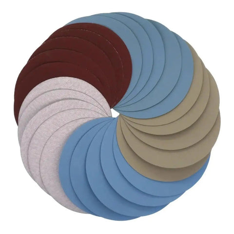 125mm Hook Loop Sanding Discs 5 Inch Pack Of 100 Assorted Grit Premium Flocking Sandpaper in a circular arrangement