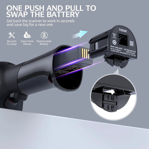 2D Bluetooth Barcode Scanner With USB Cradle And Auto Switching Modes showing battery replacement feature