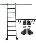 Heavy Duty Sliding Barn Door Hardware Kit With Black Carbon Steel Track And Rollers For Closet Includes Hanging Rail 2 Rollers 2 Rail Stoppers 2 Floor Wheels Track Connectors Supports And Screws No Ladder Included