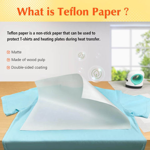 Nonstick Pro Grade Heat Press Paper Set For Sublimation And Crafts covering blue T-shirt on table