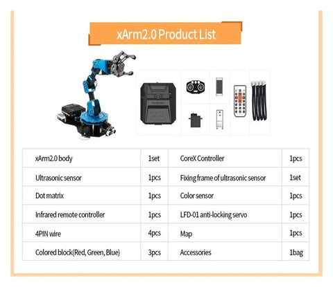 Six DOF Aluminum Robotic Arm Kit With Serial Bus Servo For Scratch And Python Education For Gearheads Inverse Kinematics Multiple Control Methods Self Learning Drawing And Imitation For Creative Coding Projects. xArm2.0 product list