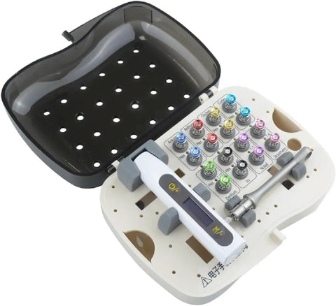 Essential Xux Electric Implant Torque Wrench For Dental Pros, Precision Ratchet Driver Set With 16 Screwdrivers And Storage Case. Compact Lightweight Repair Tool Ideal For Restoring Implants With Accurate Torsion Values In Clinical Settings.