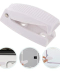 Upgraded Stainless Steel Rv Baggage Door Catch For Trailers And Motor Homes With Quick Install Abs Retainer Clip To Secure Cargo Access On Your Camper Or Travel Rig, white clip shown from top view.