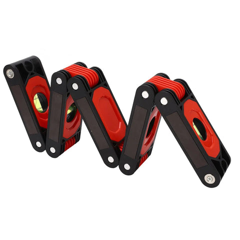 Schimer Foldable Spirit Level Ruler with 4 Bubbles Magnetic Design High Accuracy for DIY Projects Home Decoration 600Mm with red and black design.