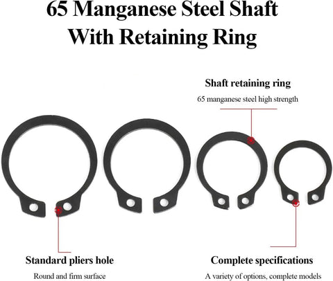 External Retaining Ring Set 20 Pcs In 58, 60, 62, 65, 68 Mm, 65Mn Spring Steel, Black Plated, High Temp Resistant Snap Circlip Kit image.