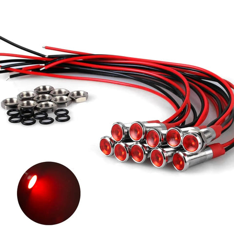 Red Led Indicator Red LED Indicator Lights 12V-24V Waterproof Pack of 10