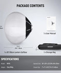 Package contents showing Basics Lantern Softbox 26 Inch Quick Release Diffuser With 360 Degree Omnidirectional Lighting, Bowens Mount