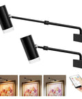 Battery Operated Picture Light With Telescoping Arm, Adjustable 7.8 To 13.8 Inches, Silver Finish, cordless lighting setup