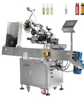 Automatic Horizontal Labeling Machine For Small Vials Bottles And Tubes Featuring Touch Screen Interface and Zero Hassle Automatic Functions For Crisp Transparent Label Application On Rapid Production Lines With Top Notch Reliability, with touch panel and adhesive label applicator.
