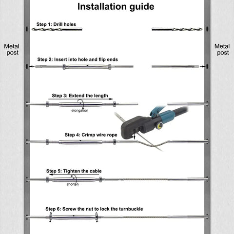 Installation guide for Stainless Steel Cable Railing Hardware Kit For Three Sixteenth Inch Cable System With Metal Posts