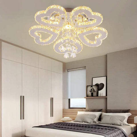 Dope Crystal Flower Chandelier LED Ceiling Light Modern Flush Mount 13.4 Inch Diameter Cool White 6000K in a modern bedroom