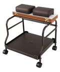 Top Shelf Foldable Two Tier Foot Bath Trolley With Smooth Swivel Casters And Integrated Manicure Station, brown with foam pads.