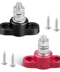 Beefy 12V 150A Power Distribution Block With Five Sixteenths Inch Stud M8 Terminal Bus Bar Dual Post, black and red, 2 pack