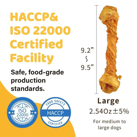 Turkey Tendon Dog Chews Bulk Pack Ten Count, 100 Percent Turkey Sourced In The US, HACCP Certified, Large Size