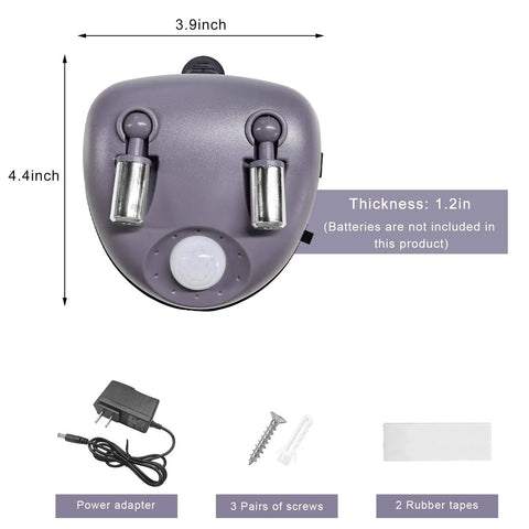 Dual motion activated laser guides adjustable 360 degree universal car parking sensor with AC adapter and installation accessories.