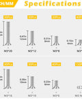 Specification chart of M3 Flat Head Screws And Hex Nut Kit Carbon Steel Countersunk Phillips Bolts Set with various lengths