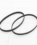 Two Pack 160XL037 Timing Belts 50 Tooth 10mm Wide 406mm Perimeter Cogged Rubber Drive Belt With Fiberglass Cord For Heavy Duty Industrial Machines Replacement Black on white background