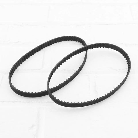 Two Pack 160XL037 Timing Belts 50 Tooth 10mm Wide 406mm Perimeter Cogged Rubber Drive Belt With Fiberglass Cord For Heavy Duty Industrial Machines Replacement Black on white background
