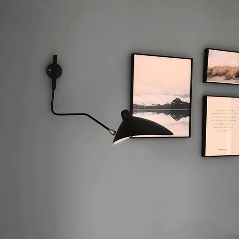 Mid-Century Black Wall Lamp With Industrial Swing Arm Dope Adjustable Wall Mount Lighting For Kitchen And Living Room 360 Degree Shade And Arm Rotation UL Listed E14 Bulb Compatible 25.5 Inch Wide
