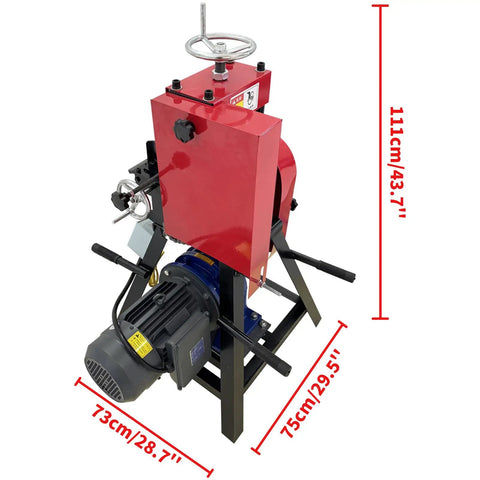Beast Of A Wire Stripping Machine 220V 4KW With 1440 RPM Rip Through Scrap Copper Cables Fast Strips Rubber And Plastic Insulation From Single And Multi Core Conductors IP54 Rated Dual Roller Blade System, red unit, 111cm tall